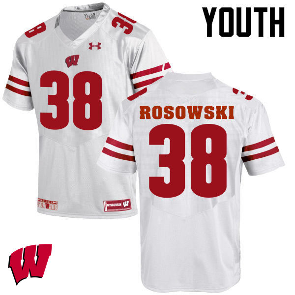 Youth Wisconsin Badgers #38 P.J. Rosowski College Football Jerseys-White